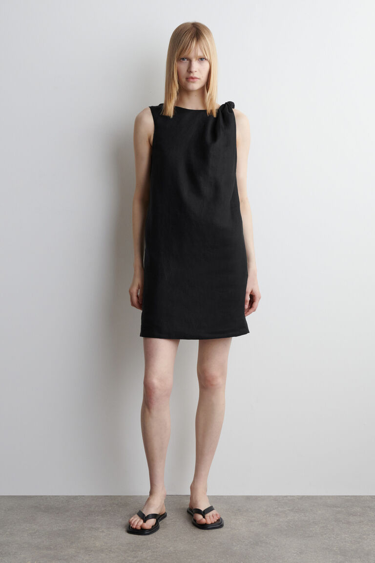 TWIST-DETAIL LINEN MINI DRESS