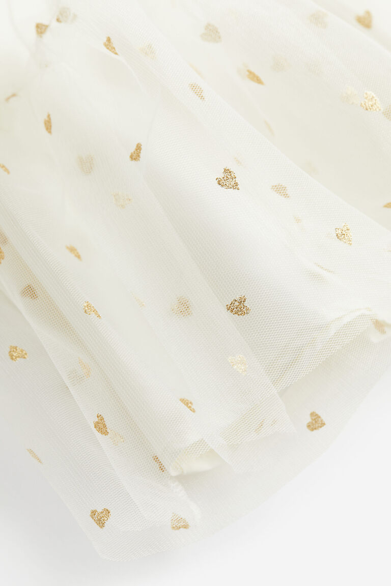 4612236 White Patterned Layered Tulle Dress