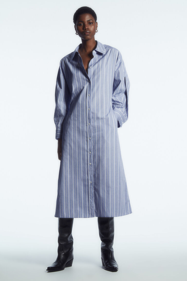 PINSTRIPED SHIRT DRESS
