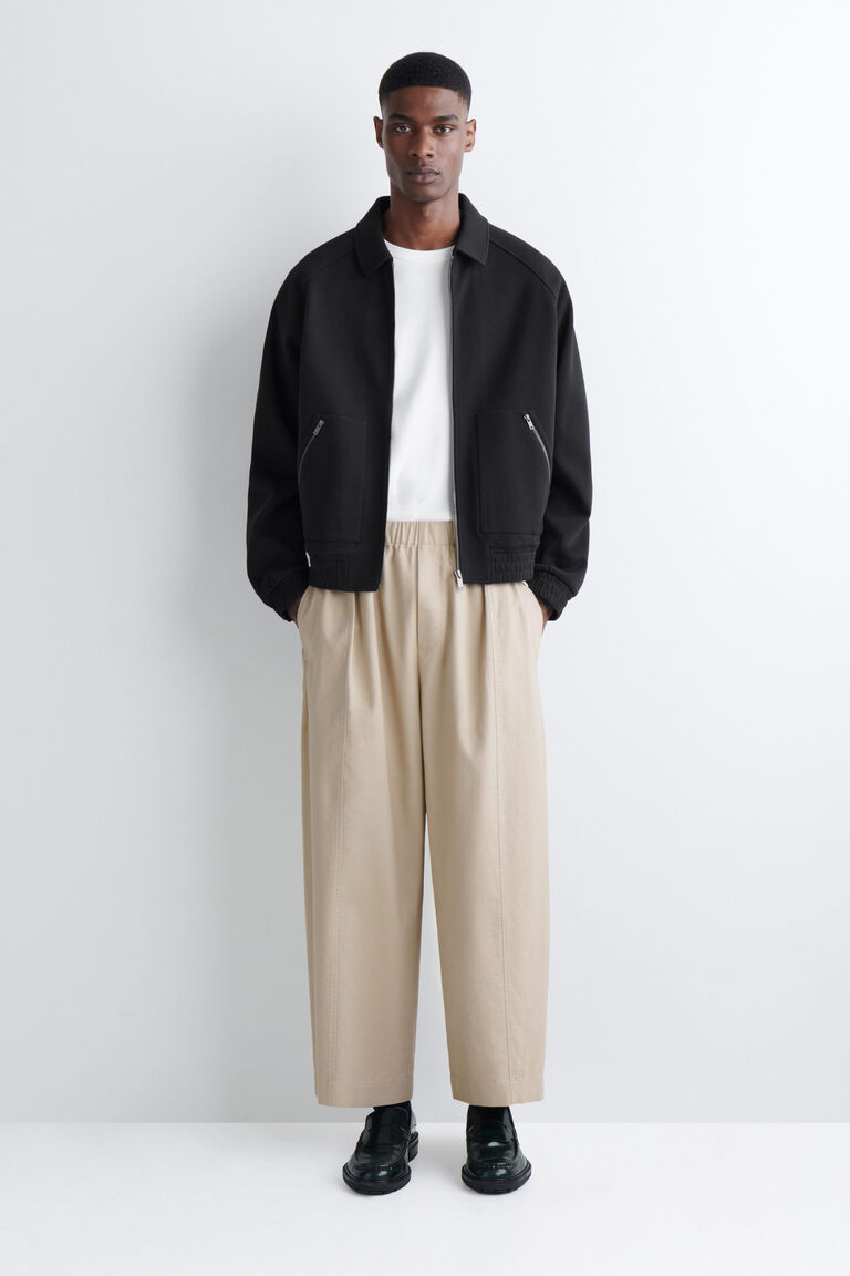 COTTON CROPPED RELAXED-FIT BARREL-LEG TROUSERS