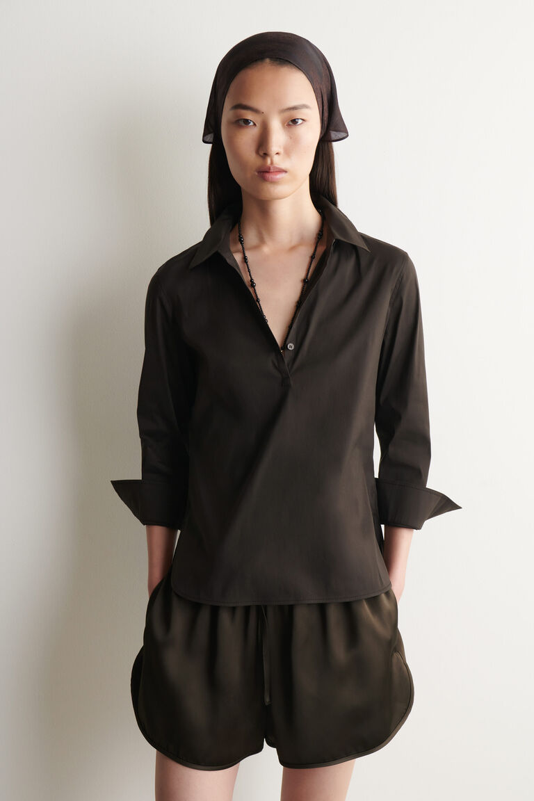 SLIM COTTON-POPLIN HALF-PLACKET SHIRT