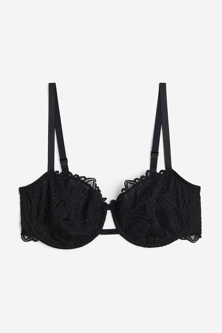 Nonpadded underwired lace bra