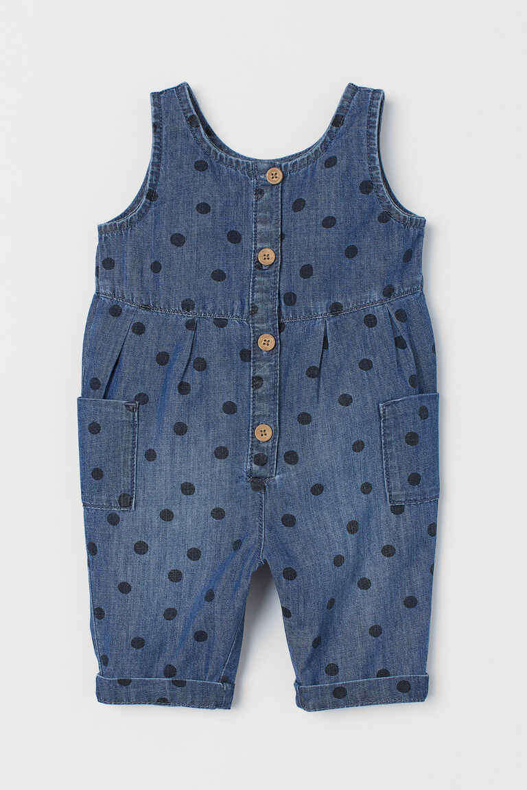 Sleeveless denim romper suit