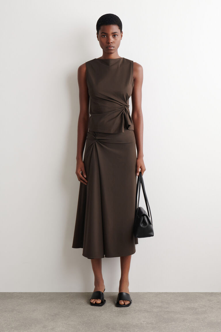 TWIST-DETAIL JERSEY MIDI SKIRT