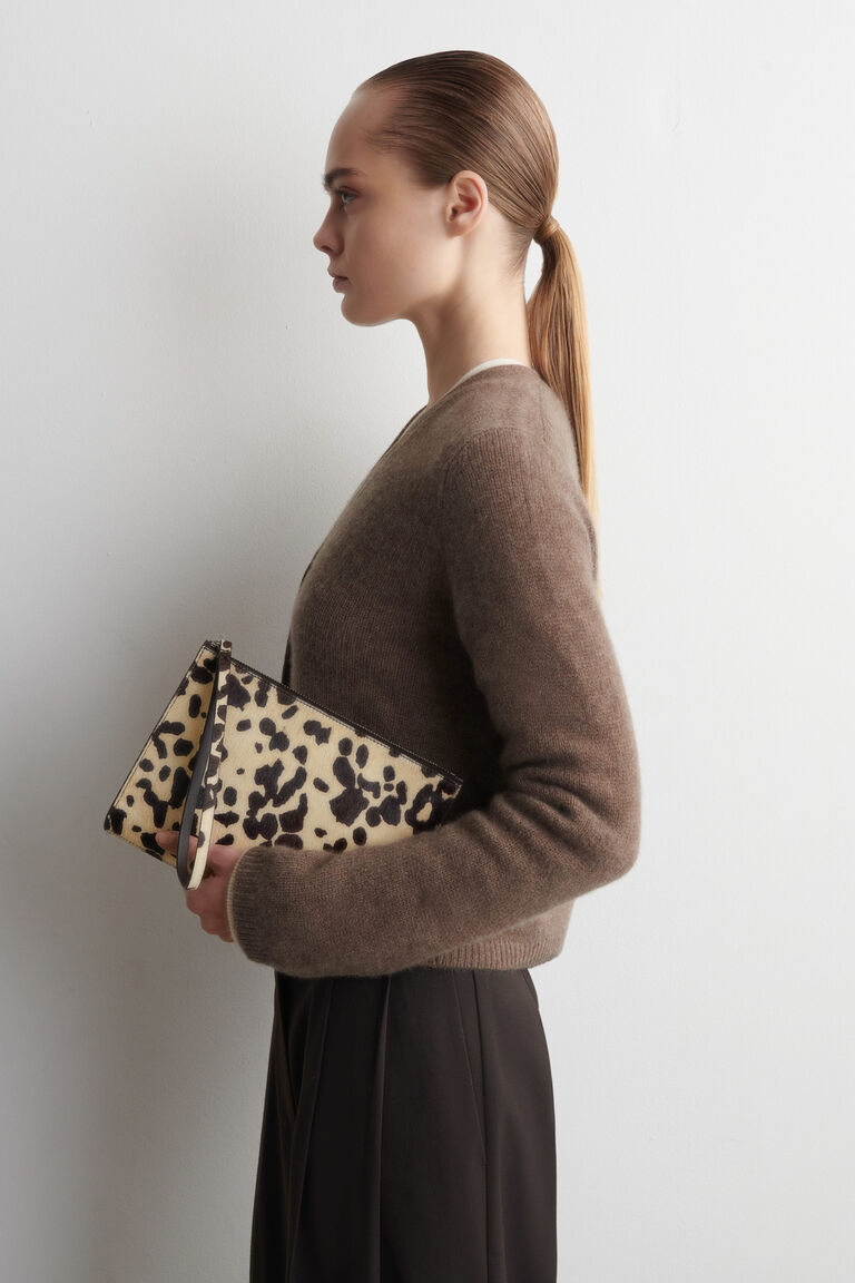 ANIMAL-PRINT PONY HAIR-EFFECT LEATHER POUCH