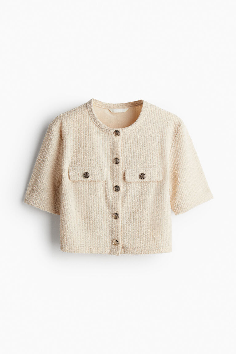 Short-sleeved bouclé cardigan