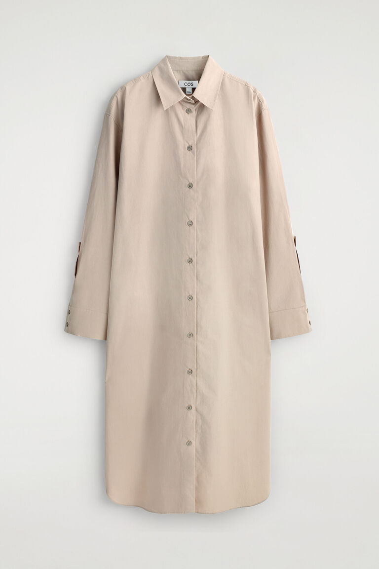 CURVED-SLEEVE COTTON MIDI SHIRT DRESS