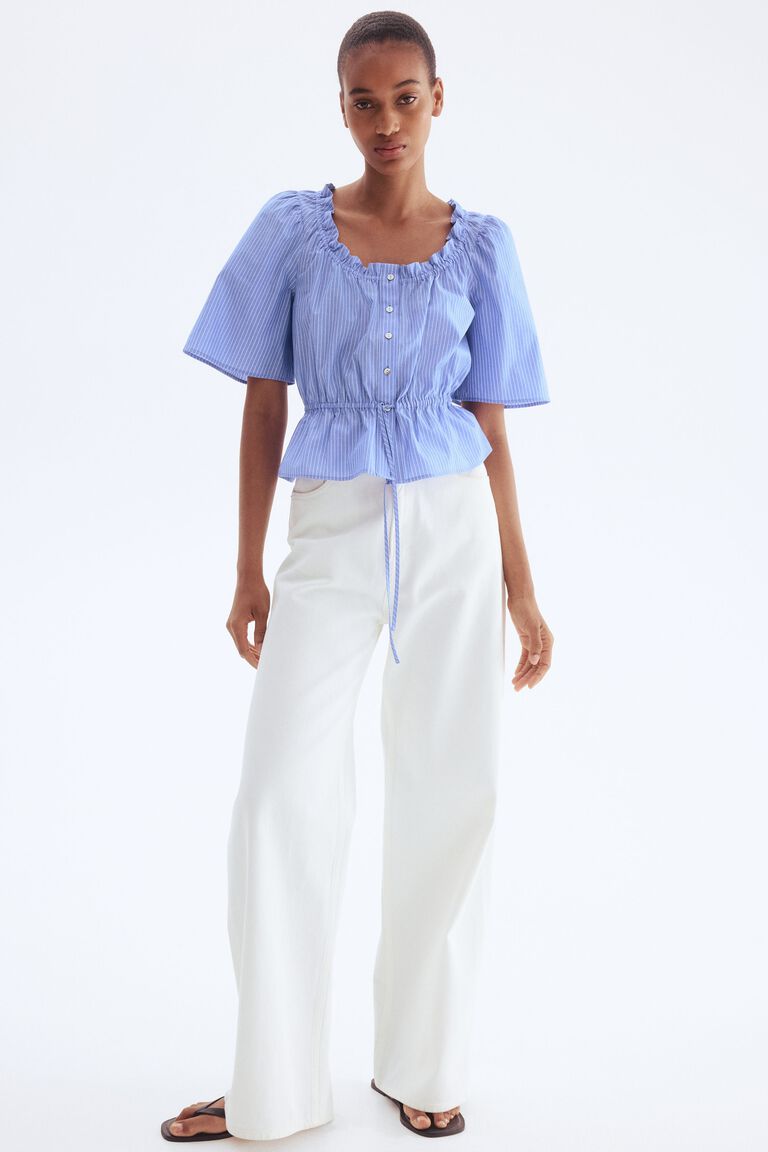 Frill-trimmed cotton blouse