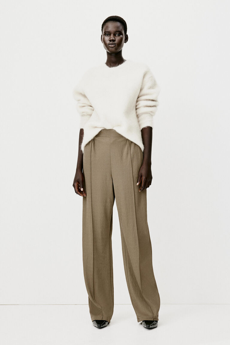 High-Waisted Trousers with Asymmetrical Wrap Overlay