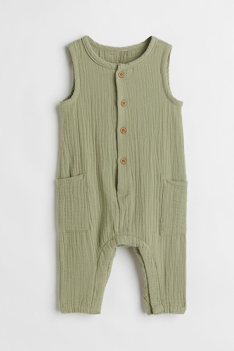 Crinkled cotton romper suit