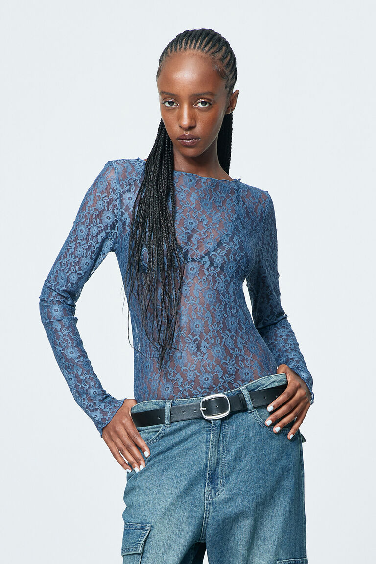 トップス DOT LACE SEE-THROUGH TOP (HIGH NECK) Dot lace see-through top (high neck)