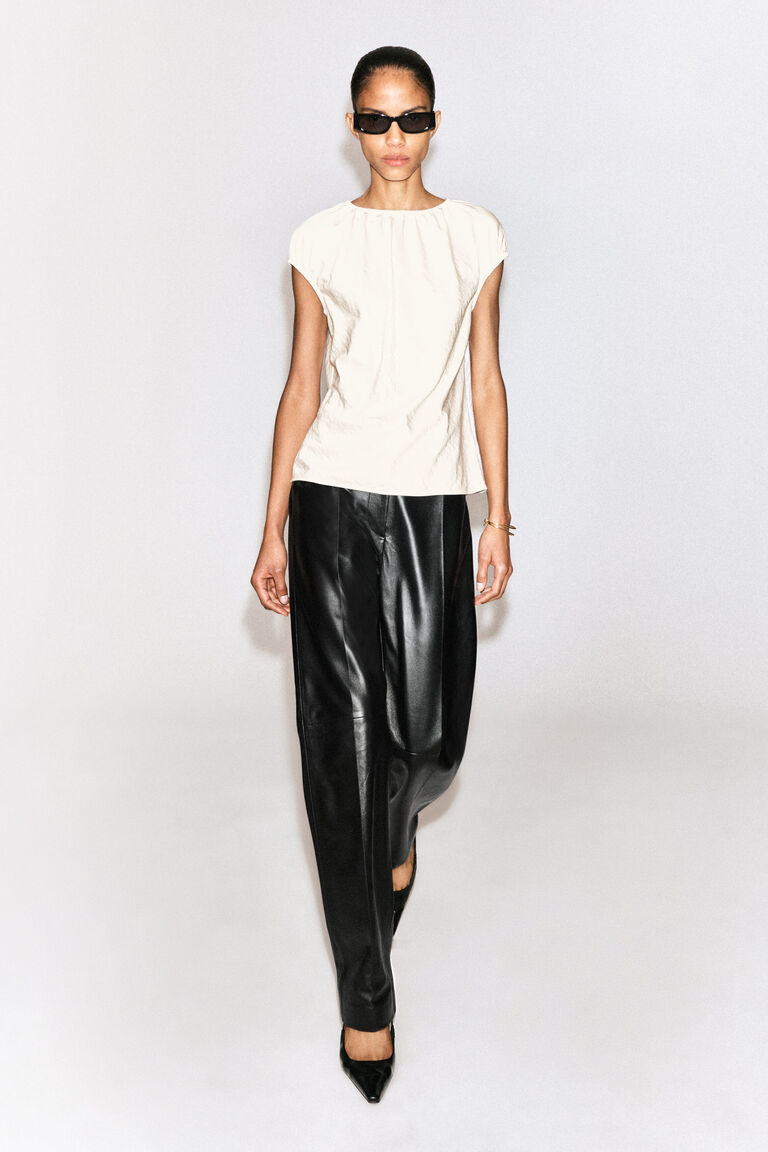 GATHERED CRINKLED-SATIN TOP