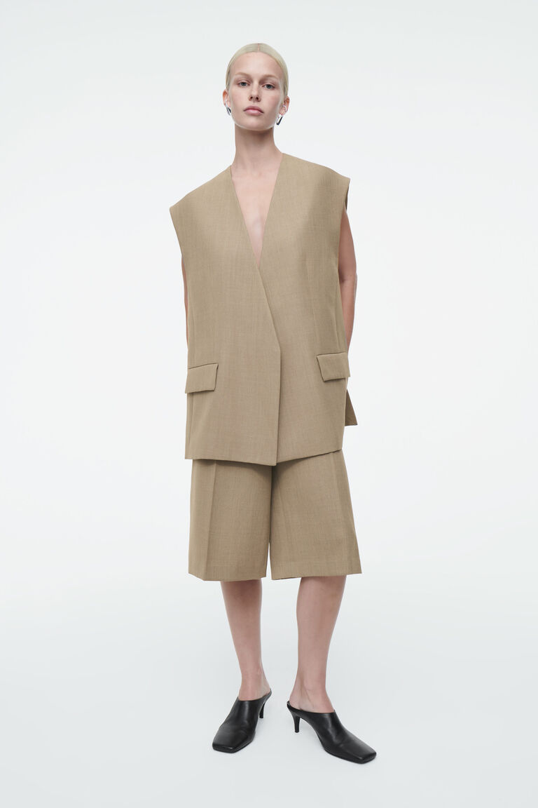 LONGLINE WOOL-BLEND TWILL SHORTS
