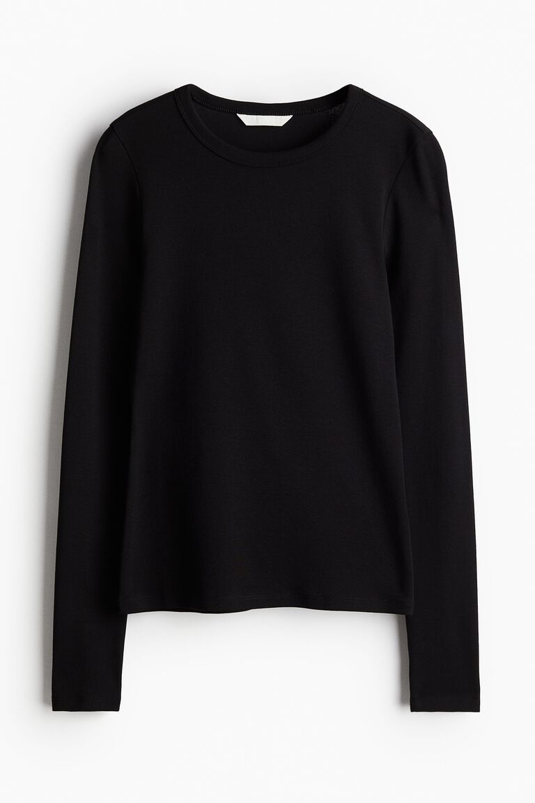 Black Shirt Womens H&m H&M Basic Women's Long Sleeve T-Shirt
