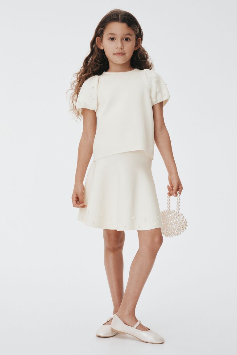 Bead-detail fine-knit skirt