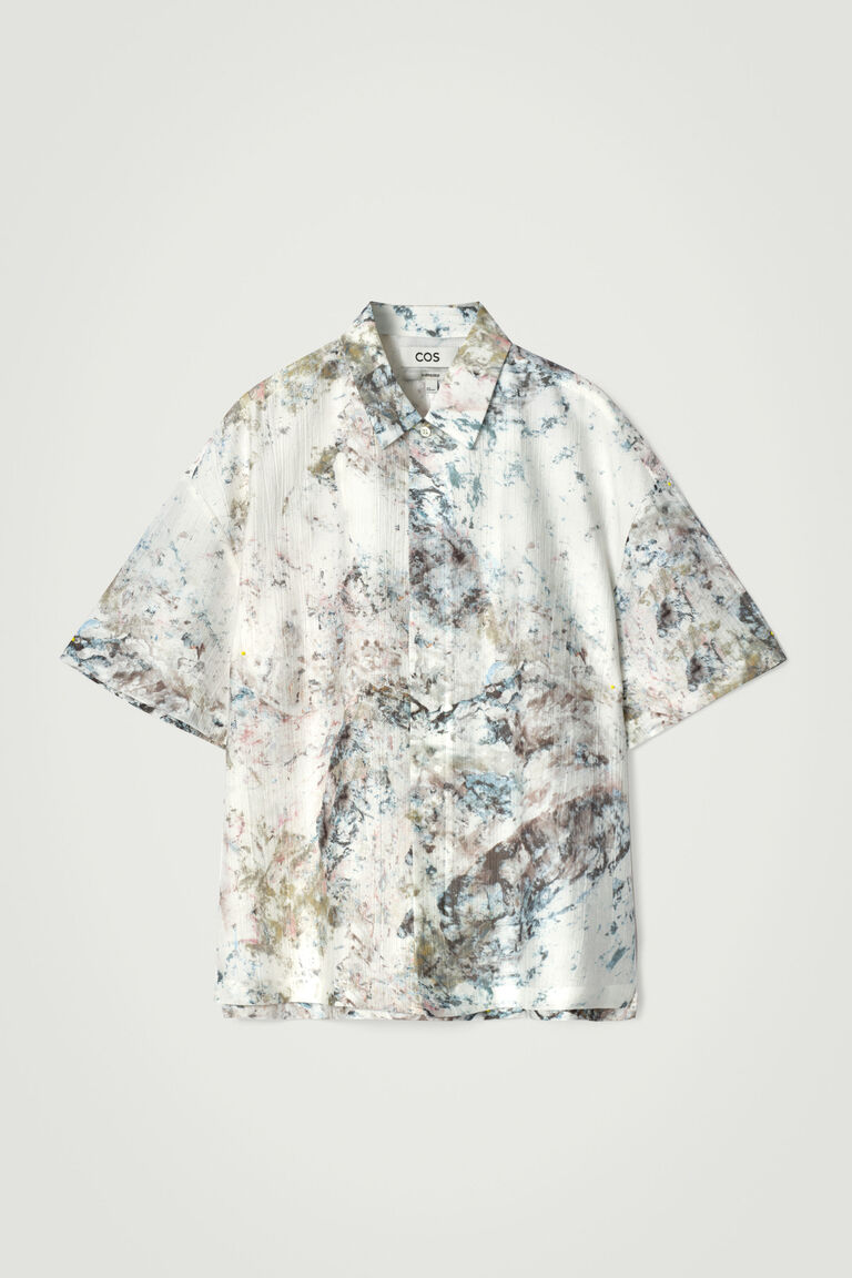 เสื้อเชิ้ตพิมพ์ลายหินอ่อน โอเวอร์ไซส์
