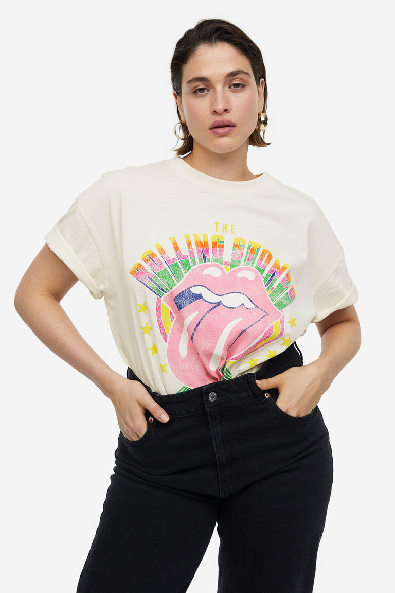 Beautiful Cream Oversized Printed T-Shirt