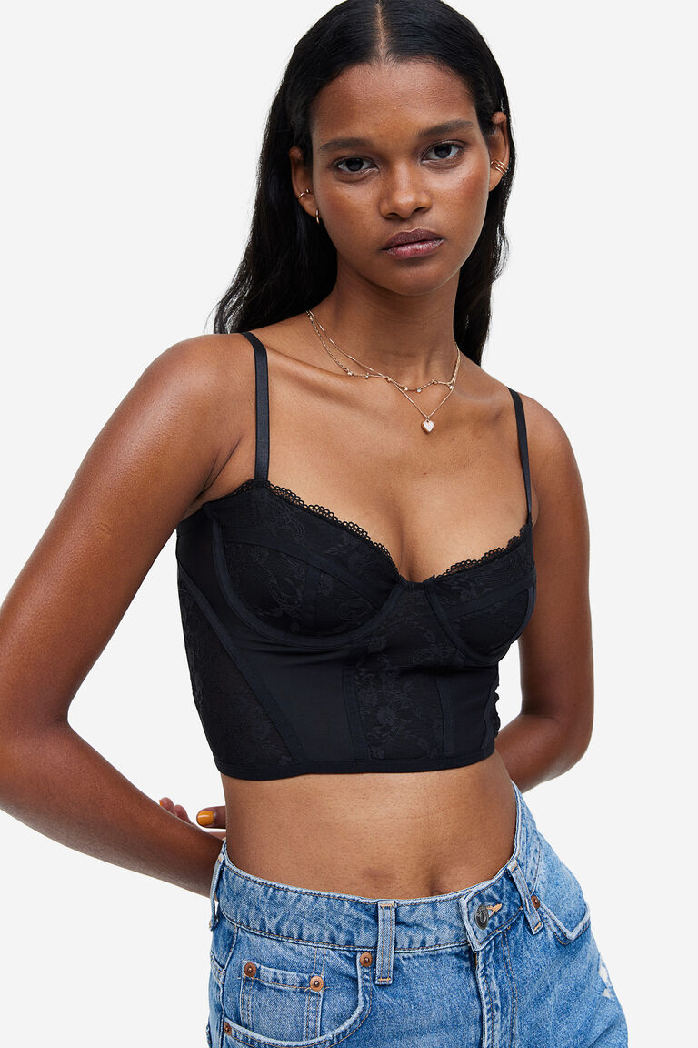 Lacedetail mesh bustier top
