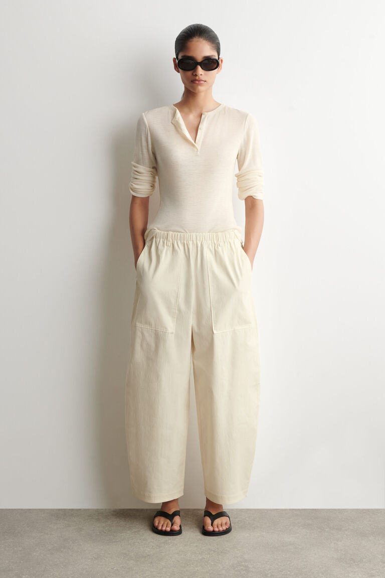 COTTON BARREL-LEG UTILITY TROUSERS