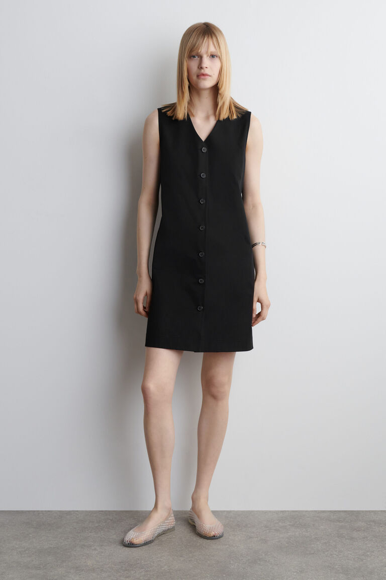 BUTTONED PIMA COTTON MINI DRESS