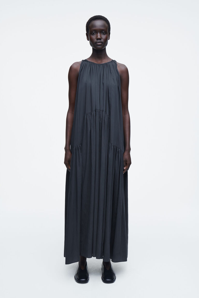 GATHERED HALTERNECK MAXI DRESS