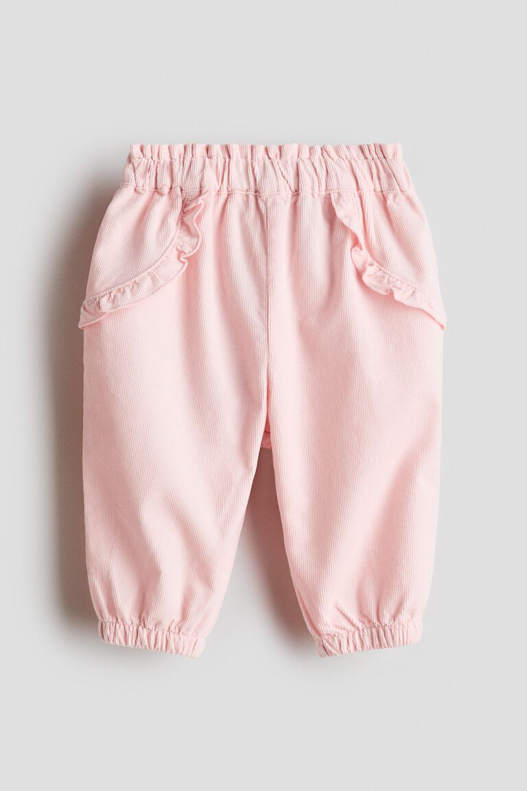 Frill-trimmed corduroy trousers