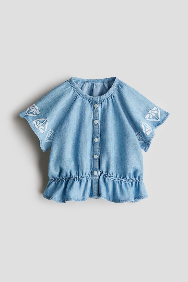 Embroidery-detail denim blouse