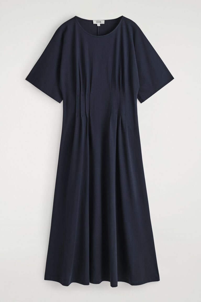 PINTUCKED COTTON MIDI DRESS