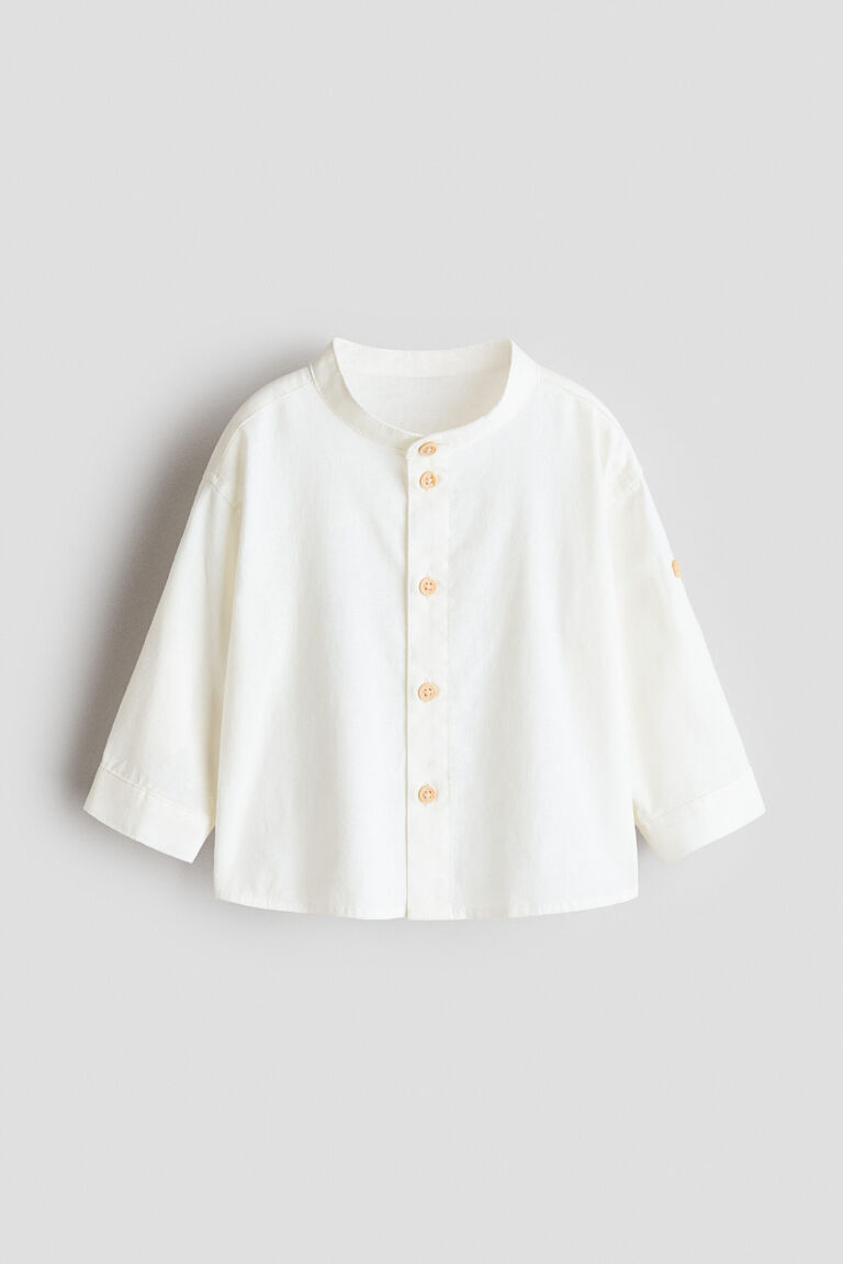Linen-blend grandad shirt