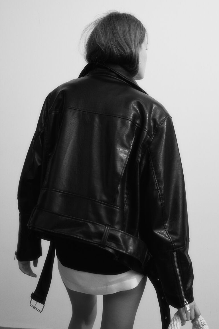 Crocodile-patterned biker jacket