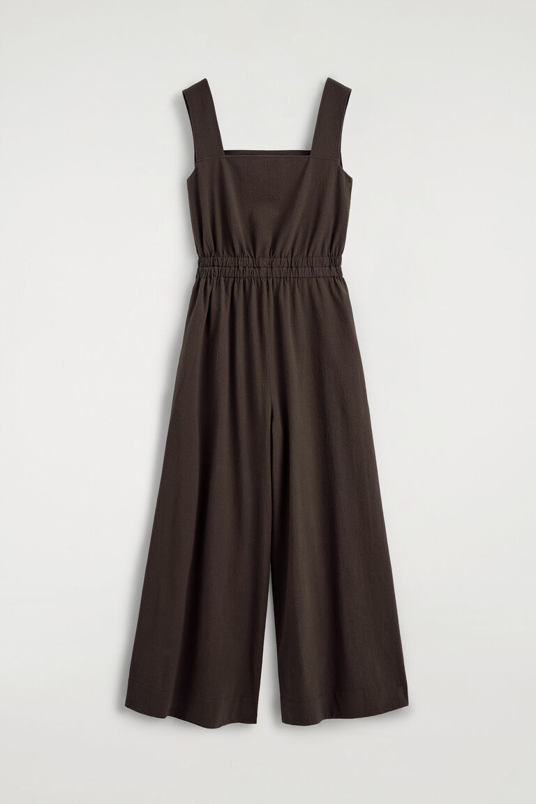 OPEN-BACK SEERSUCKER WIDE-LEG JUMPSUIT