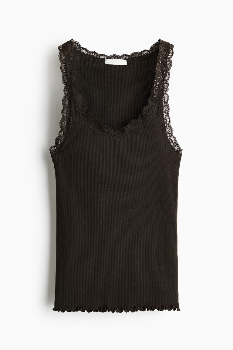 Lace-trimmed viscose-blend vest top