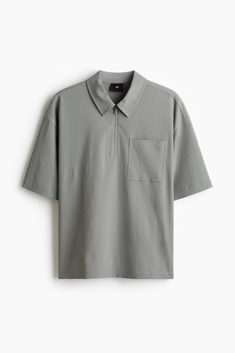 Loose Fit Crinkled zip-top polo shirt