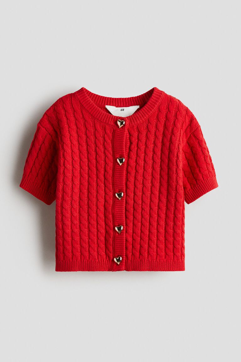 Button Red Cable Knit Cardigan Sweater Cable-knit Cardigan
