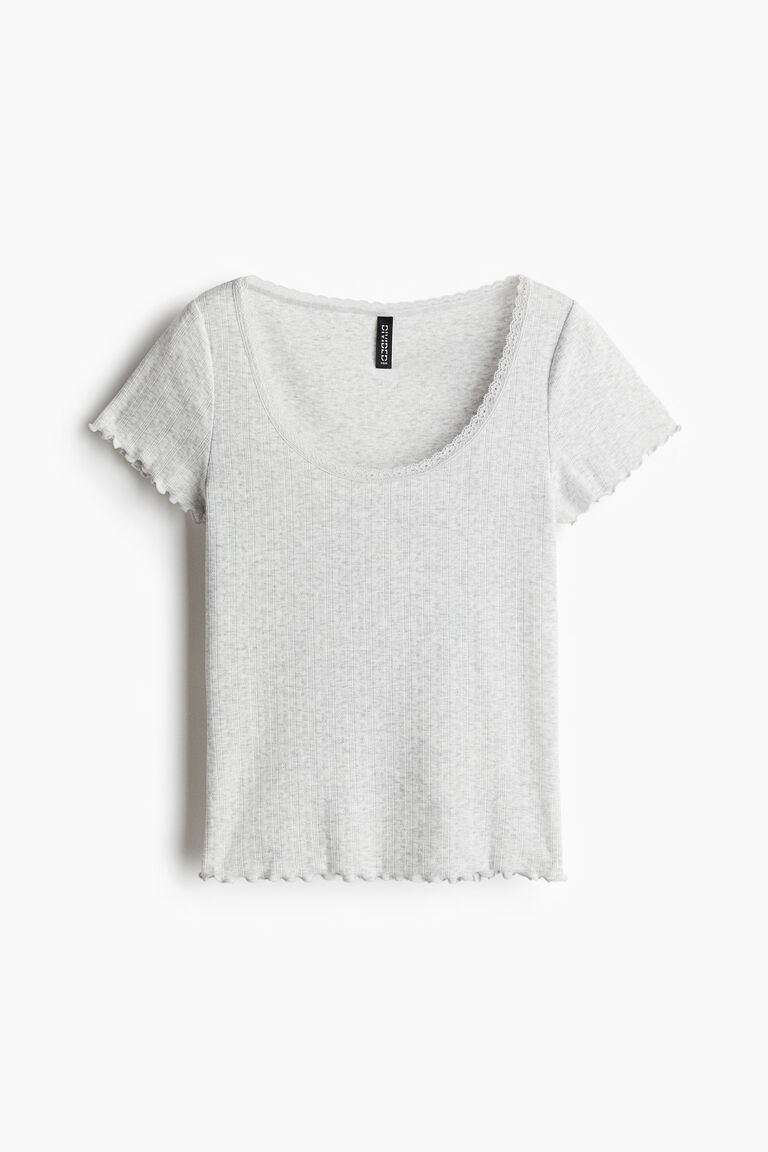 [LOW CLASSIC] / ☆ 25SS POINTELL LACE T-SHIRT / WHITE Lace-trimmed pointelle T-shirt