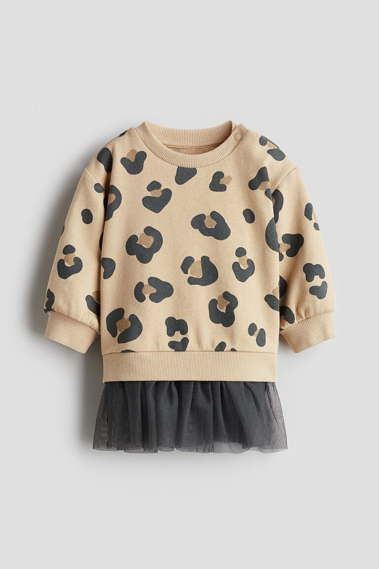 Tulle-skirt sweatshirt dress