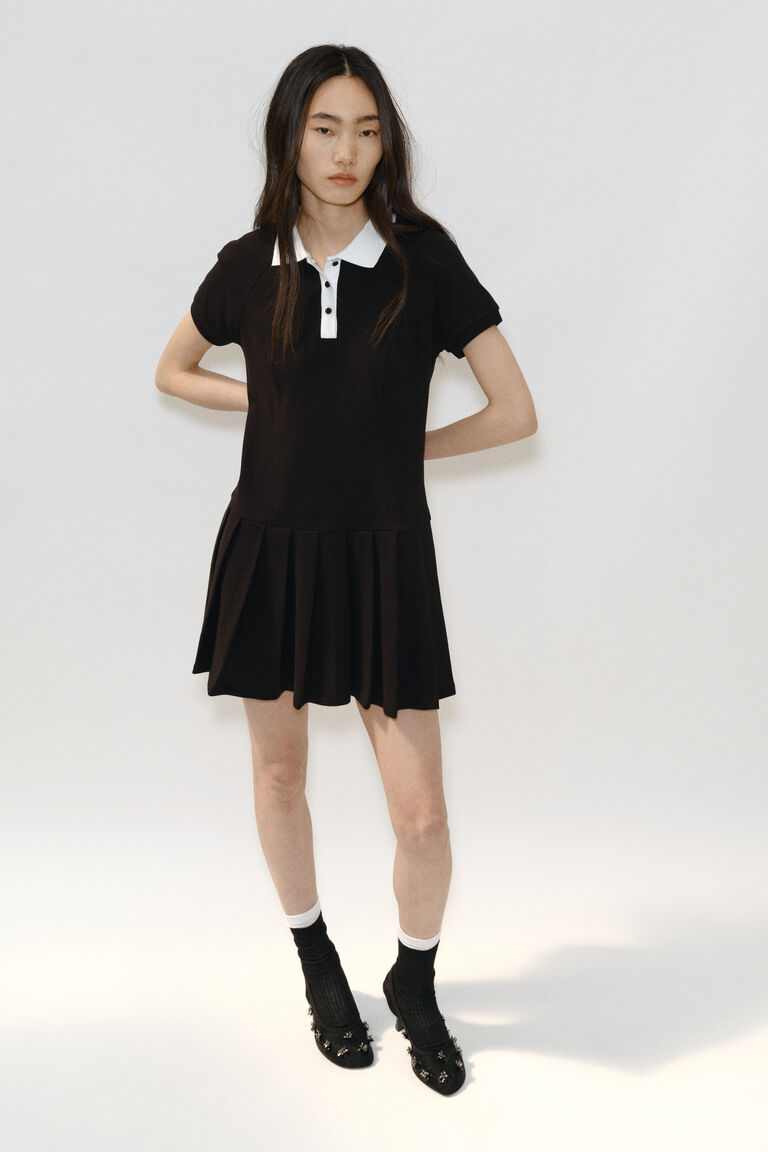 Pleated-skirt polo dress