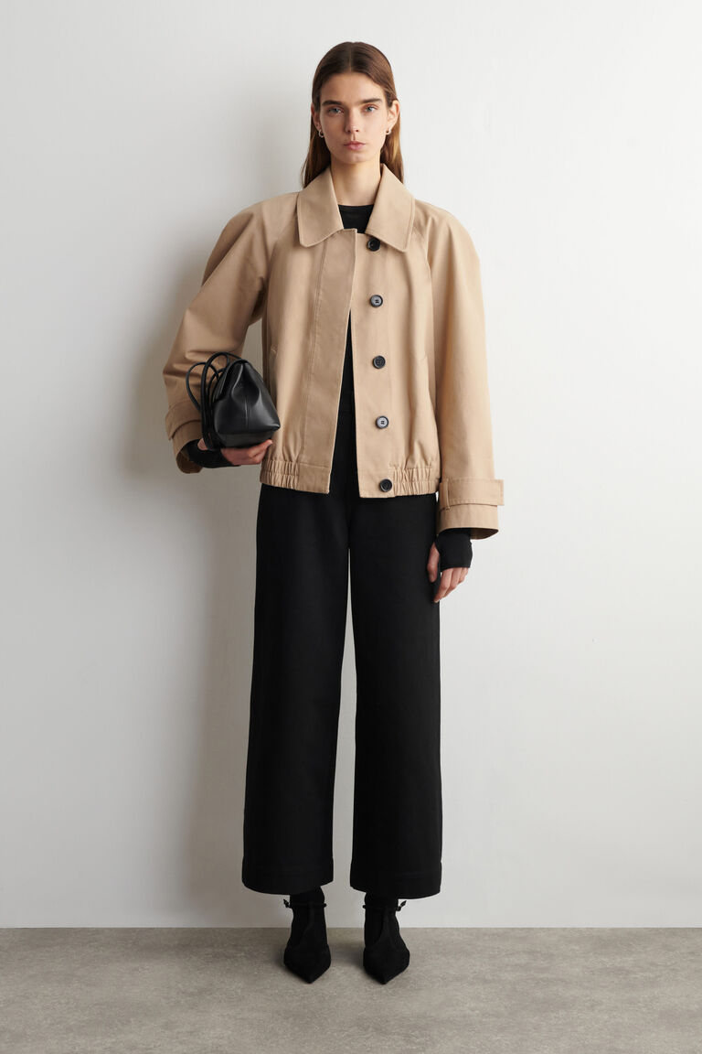 CROPPED WIDE-LEG DENIM TROUSERS