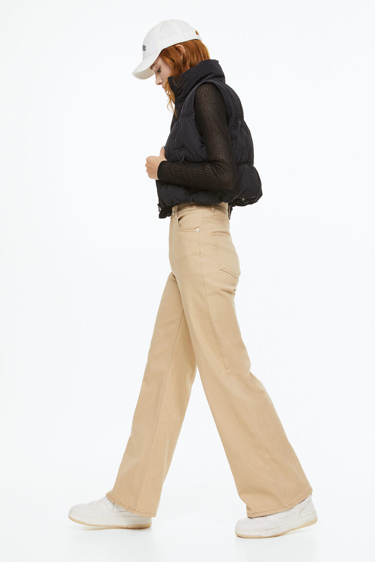 Twill Midi Wide Pants in Black