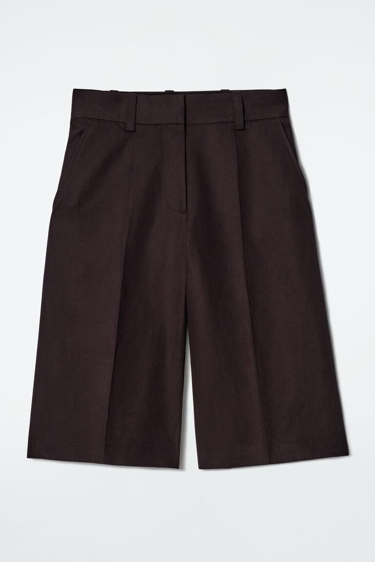 TAILORED LINEN-BLEND LONGLINE SHORTS