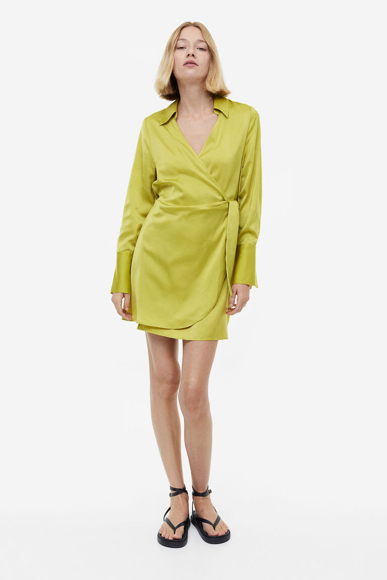 13836 Dark Amber Wrap Skirt Satin Dress