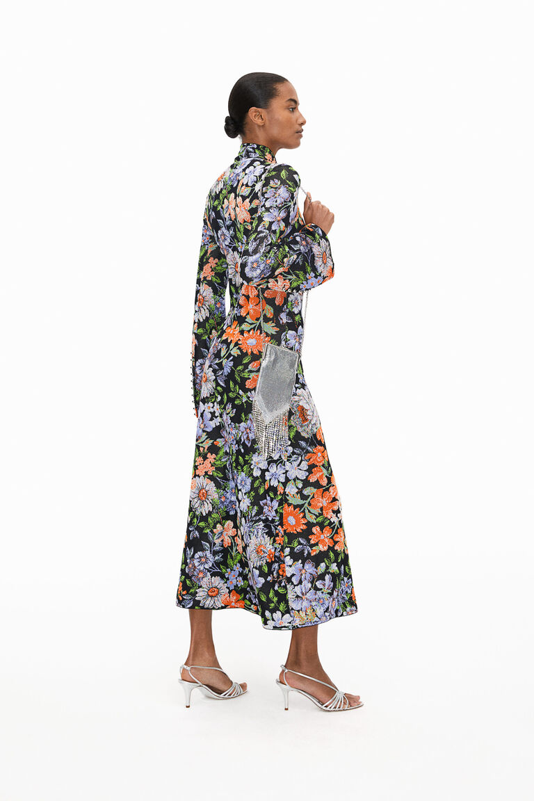 Jacquard-knit cut-out dress