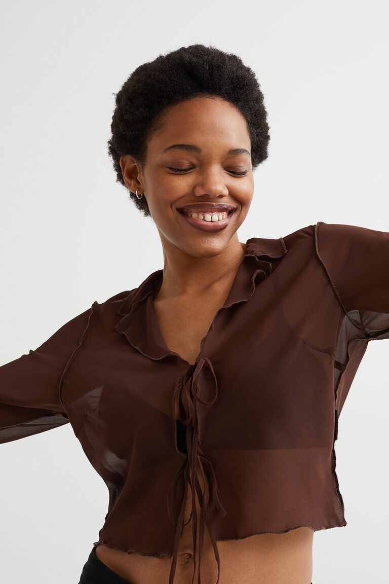 tie front chiffon blouse h&m