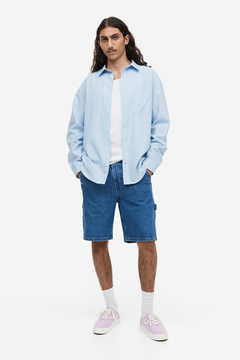 Relaxed Linen Blend Shirt And Shorts Set