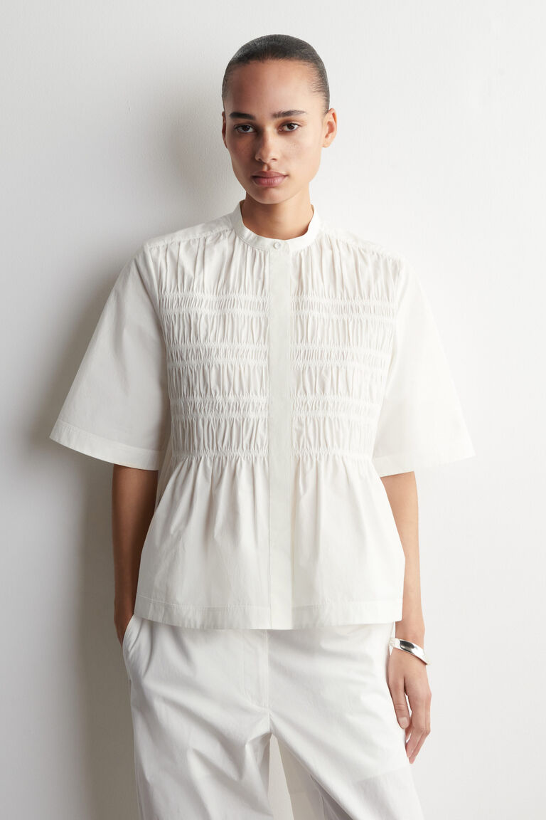 RUCHED COTTON BLOUSE