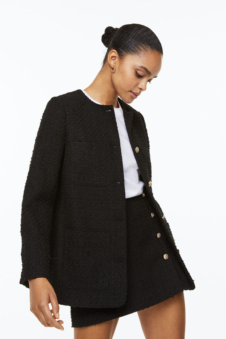 High-Collar Oversized Bouclé Jacket
