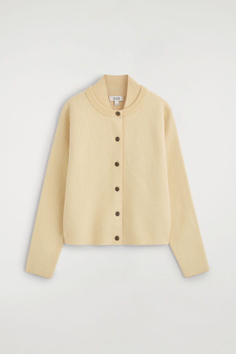 LAYERED-COLLAR BOILED WOOL CARDIGAN