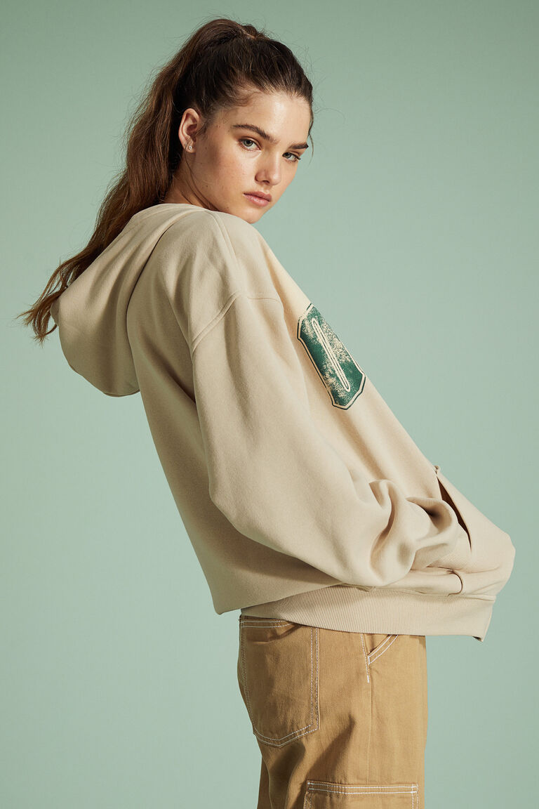 Oversized printed zipthrough hoodie