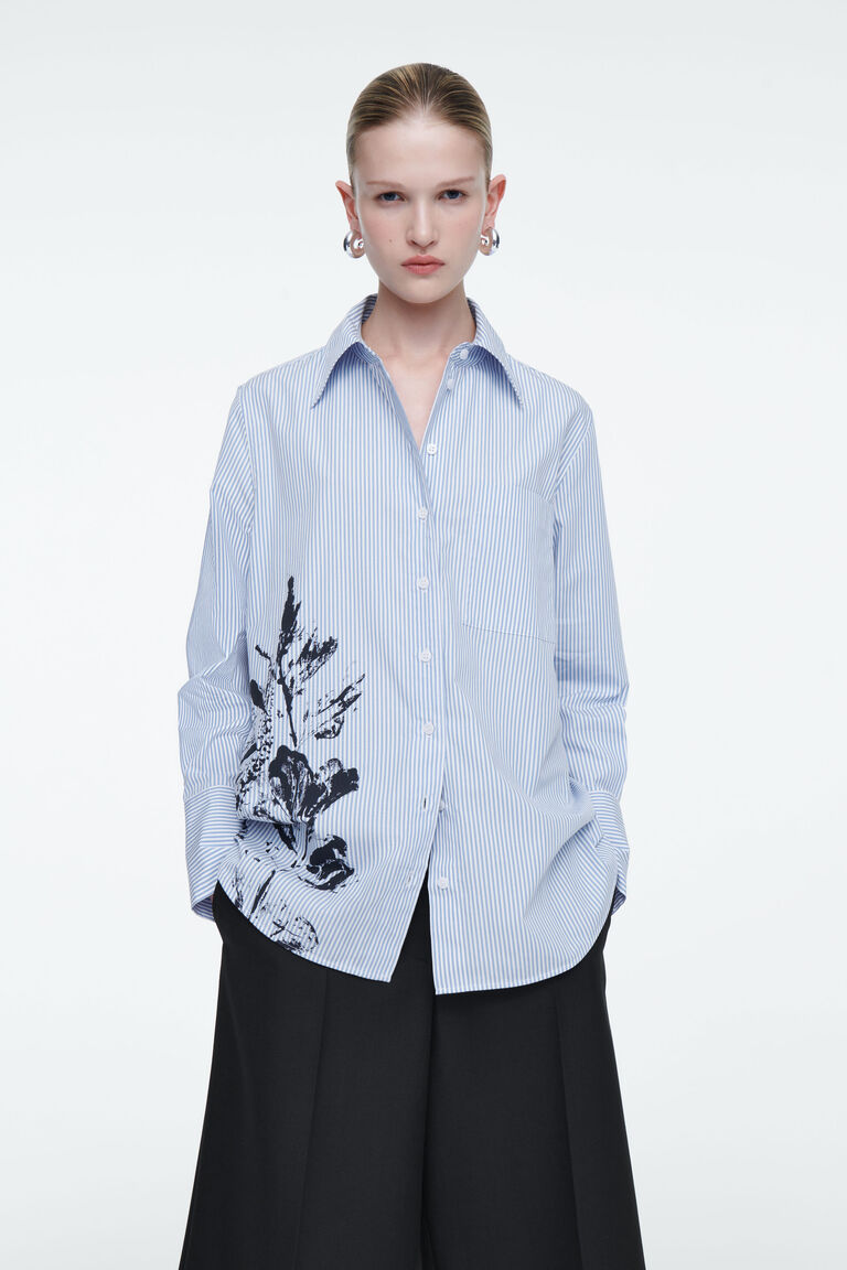 RELAXED FLORAL-PRINT STRIPED SHIRT