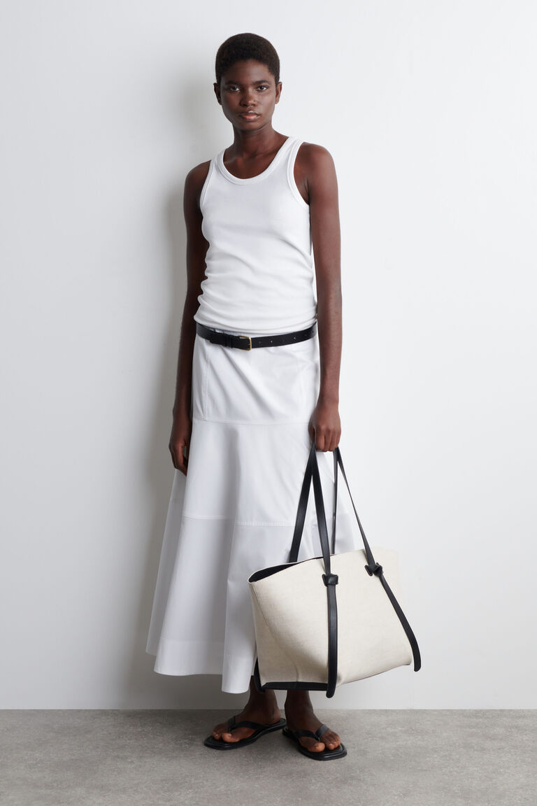 PANELLED COTTON MIDI SKIRT
